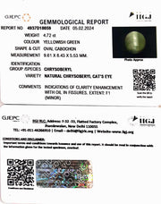4.72/CT Natural Chrysoberyl Cat's Eye with Govt. Lab Certificate (6771)